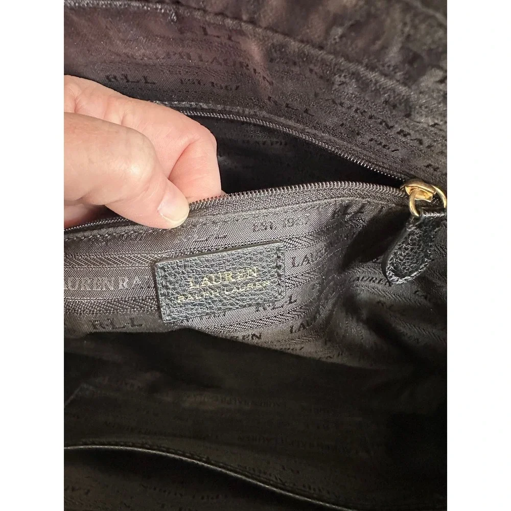 Lauren Ralph Lauren Satchel Black Shoulder Bag Leather Embossed Logo *scuff